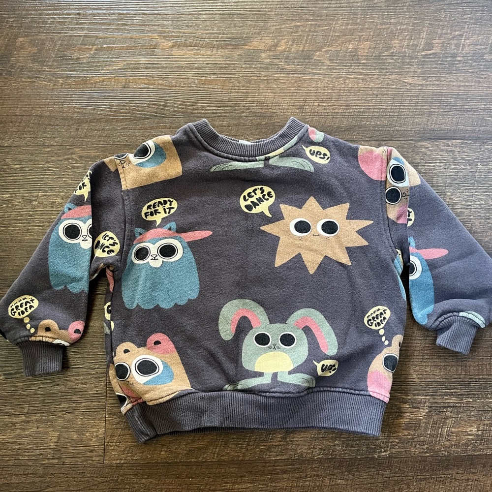 Zara Kids Graphic Sweatshirt - Gray with Multicolor Designs